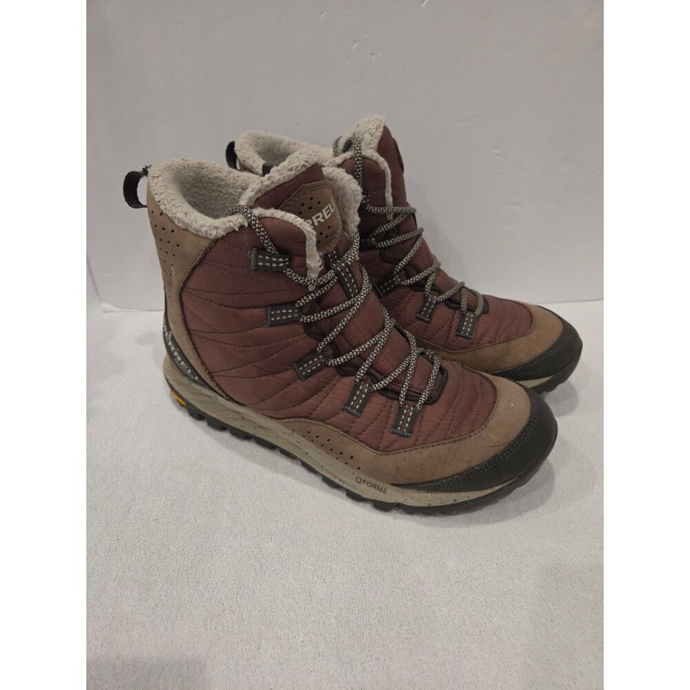 Merrell Antora Waterproof Sneaker Boot Maroon Brown Womens Size 9 Fleece